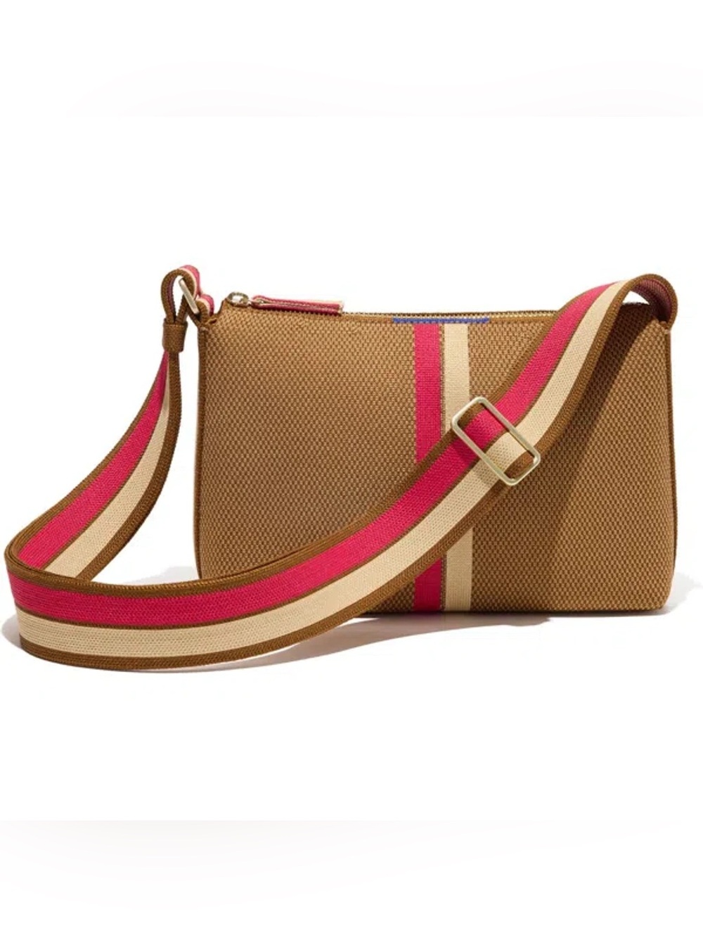 Rothy’s The Casual Crossbody Coffee Market Stripe Brown Pink Bag